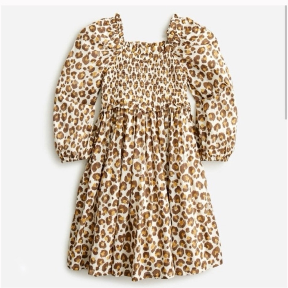Girls' smocked puff-sleeve Leopard Print dress in voile Size 8